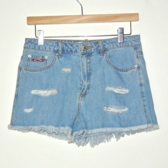 FOREVER 21‎ Ripped Denim Shorts Embroidery Usa Flag - Picture 3 of 9